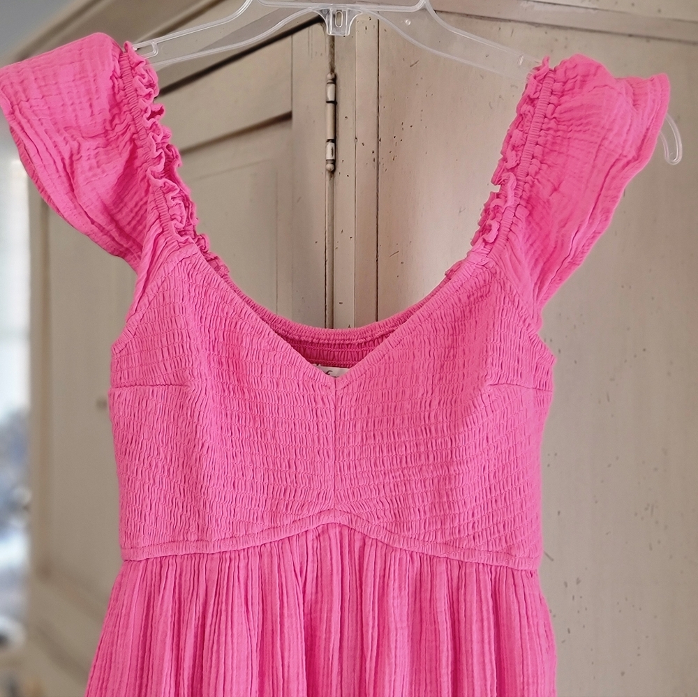 HOLLISTER PINK RUFFLE SHOULDER MINI DRESS - Picture 2 of 11
